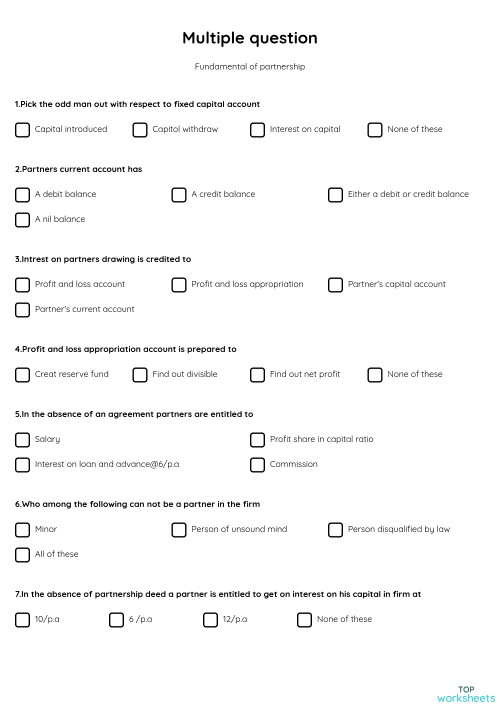 Multiple question. Interactive worksheet | TopWorksheets