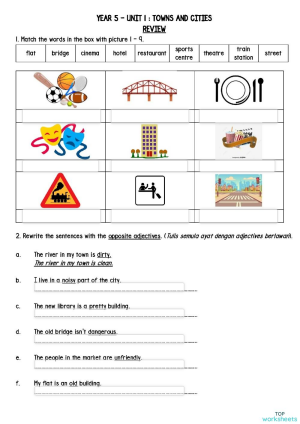 YEAR 5 - Towns and Cities. Interactive worksheet | TopWorksheets