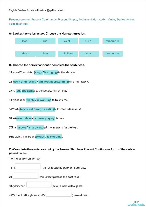 GRAMMAR - Present Simple and Present Continuous. Interactive worksheet ...