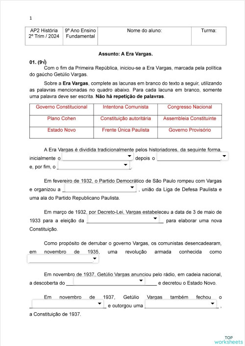 ap2 2T HISTORIA. Interactive worksheet | TopWorksheets