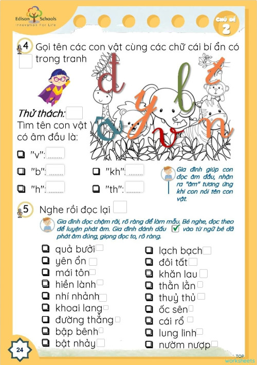 Interactive worksheets and online exercises in vietnamese TopWorksheets