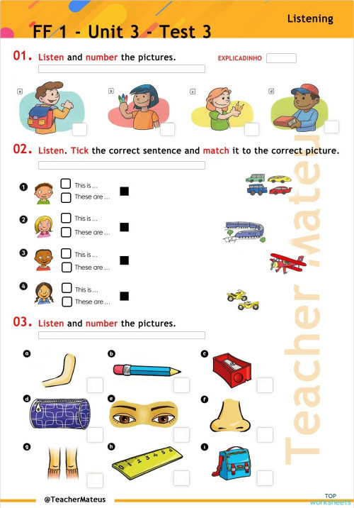 FF 1 - Unit 03 - Test 3 - Listening. Interactive worksheet | TopWorksheets