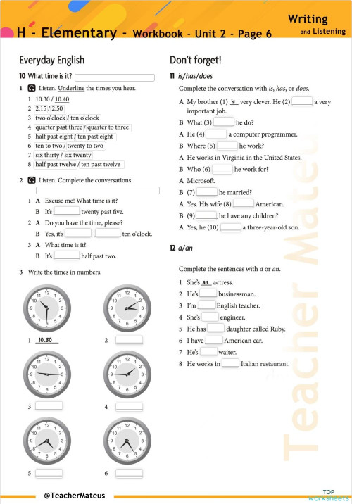 2 - Elementary Workbook - Unit 2 - Page 6 - Writing - TM0328 ...