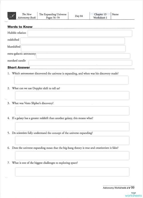Chapter 13 The Expanding Universe Worksheet 1 Pg 99 100 Interactive Chapter 13 The Expanding Universe Worksheet 1 Pg 99 100 Interactive
