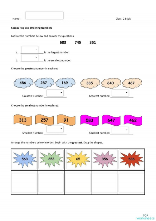 Week 15: Comparing & Ordering Numbers. Interactive worksheet ...