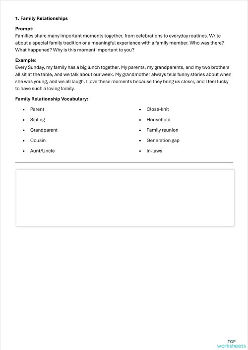 Relationships Writing. Interactive worksheet | TopWorksheets