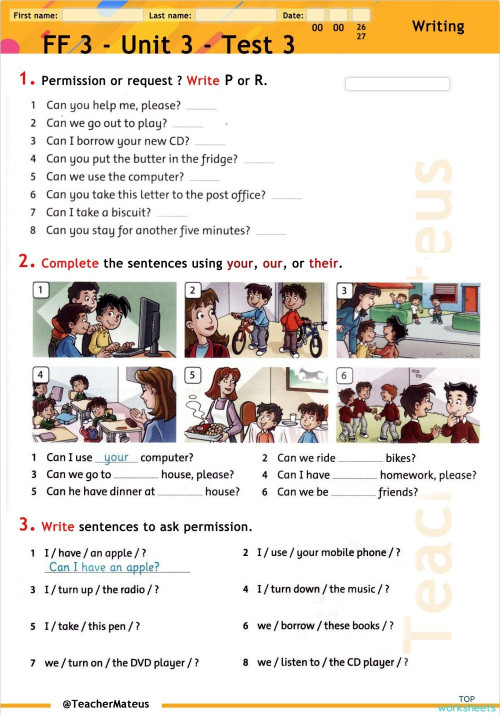 FF 3 - Unit 3 - Test 3 - Writing. Interactive worksheet | TopWorksheets