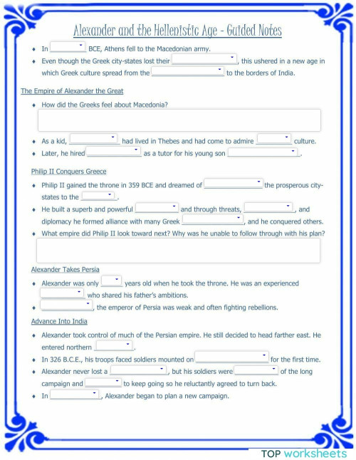 Alexander the Great Chapter Questions. Interactive worksheet