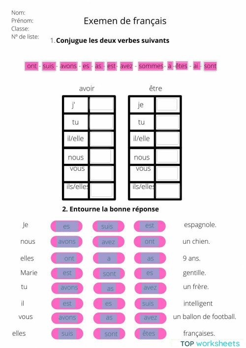 Fiches interactives et exercices en ligne en fran ais topworksheets