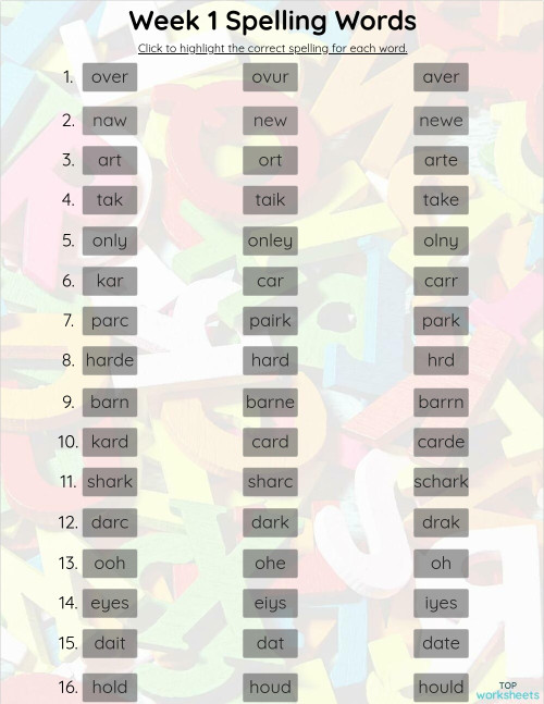 Spelling Words 3.2. Interactive worksheet | TopWorksheets