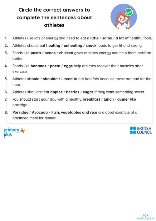 Circle the correct answers to complete the sentences about athletes