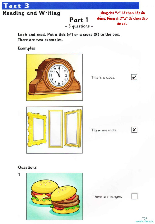 Book 2_Reading and Writing Test 3 (40). Bài tập tương tác | TopWorksheets
