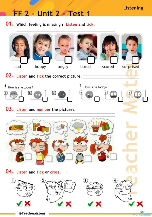 FF 2 - Unit 02 - Test 1 - Listening. Interactive worksheet | TopWorksheets