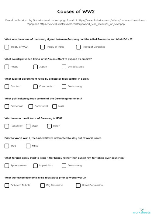 Causes Of WW2 Interactive Worksheet TopWorksheets Causes Of WW2 Interactive Worksheet TopWorksheets