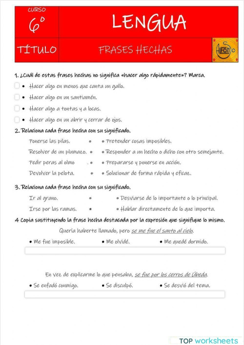 Frases hechas. Ficha interactiva | TopWorksheets