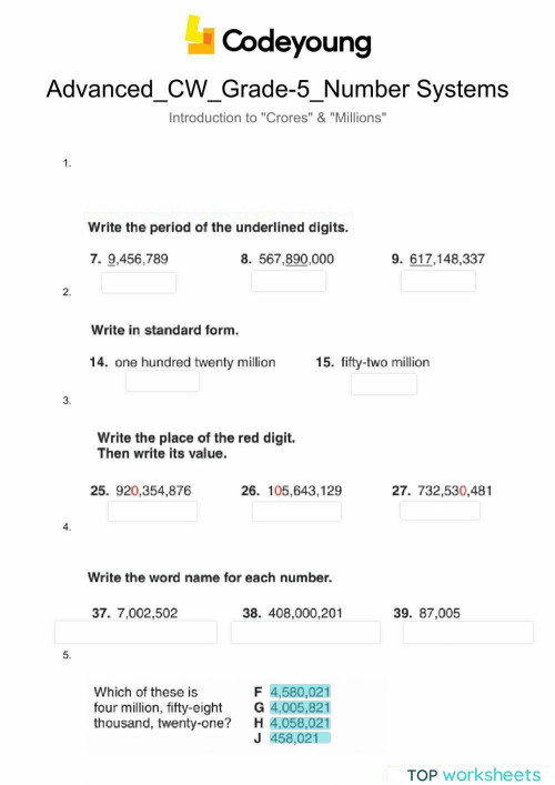 AdvancedIntroduction to Crores & Millions. Interactive worksheet