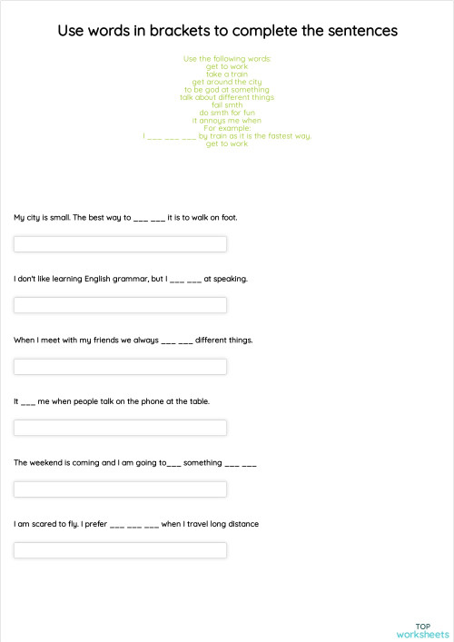 Use words in brackets to complete the sentences. Interactive worksheet