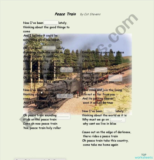 cat stevens peace train. Interactive worksheet TopWorksheets
