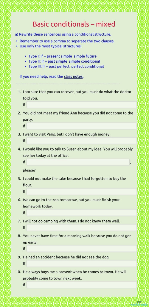 Conditionals - all types. Interactive worksheet | TopWorksheets