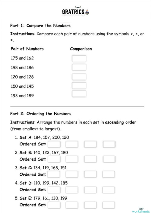 Comparing and Ordering Numbers 444. Interactive worksheet | TopWorksheets