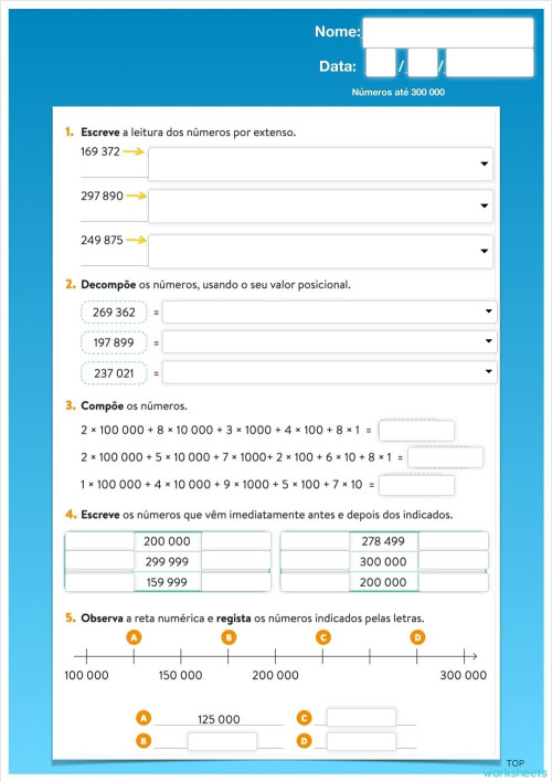 Números até 300 000. Ficha interativa | TopWorksheets