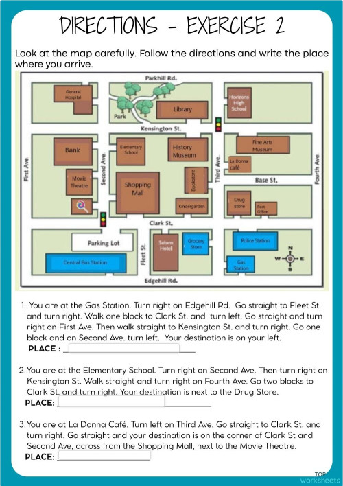 DIRECTIONS - Exercise 2. Interactive worksheet | TopWorksheets