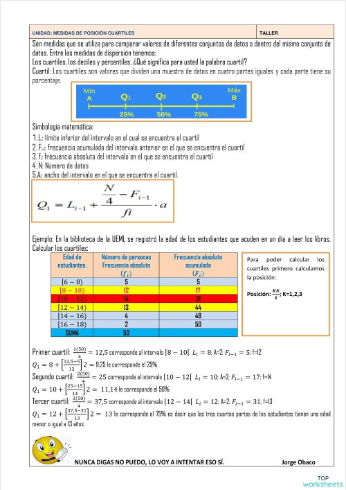 CUARTILES, DECILES Y PERCENTILES.. Ficha interactiva | TopWorksheets