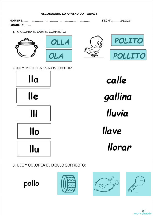 Letra ll - Grupo 1. Ficha interactiva | TopWorksheets