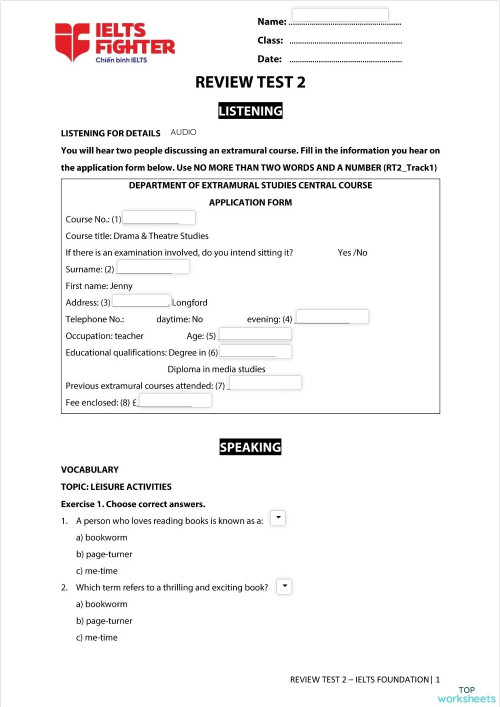 REVIEW TEST 2 - FOUNDATION. Interactive worksheet | TopWorksheets
