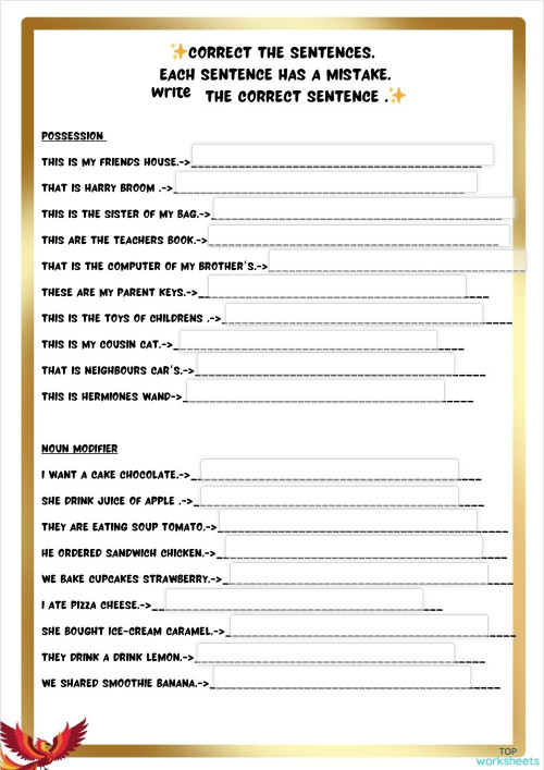 Possession and Noun modifier HP. Interactive worksheet | TopWorksheets
