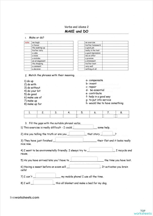 Make or do - phrases. Interactive worksheet | TopWorksheets