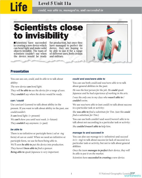 Neo Cursos Life 5 Unit 11a. Interactive worksheet | TopWorksheets