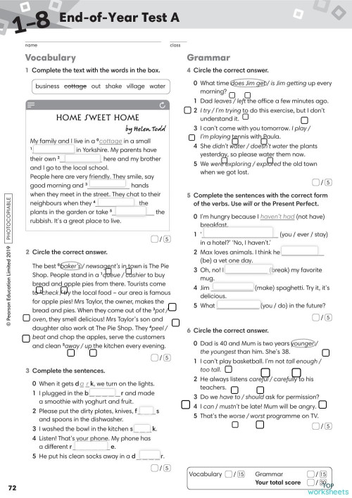 Go getter 3 end test. Interactive worksheet | TopWorksheets