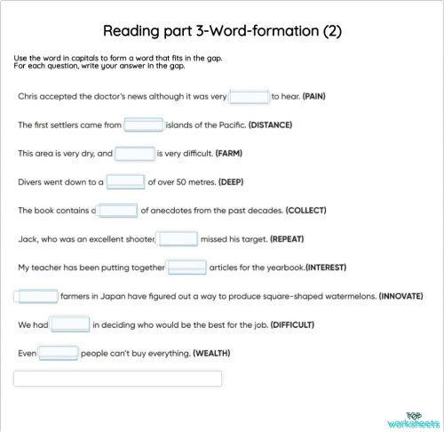 Reading part 3-WORD FORMATION 2. Interactive worksheet | TopWorksheets