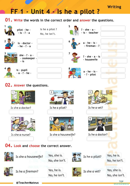 FF 1 - Unit 04 - Test 4 - Writing. Interactive worksheet | TopWorksheets