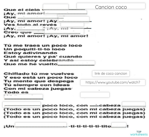 Un Poco Loco English And Spanish Lyrics UN POCO LOCO CANCION EN ESPAÑOL. Ficha interactiva | TopWorksheets