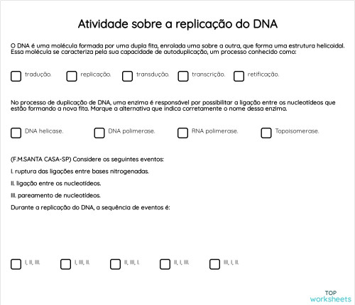 Atividade sobre a replicação do DNA. Ficha interativa | TopWorksheets