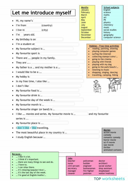 Introduce myself interactive for second year. Interactive worksheet ...