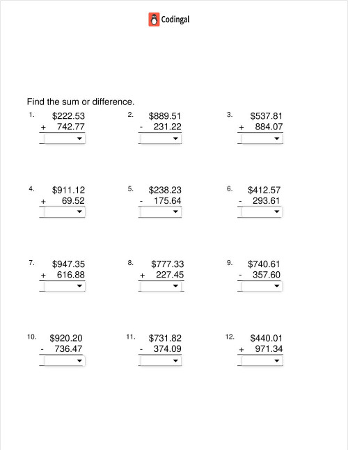 M_G02M16L69_WE01_Adding and subtraction of currency. Interactive ...