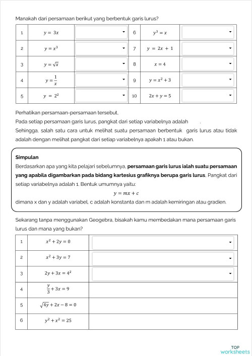1B.Membedakan Persamaan Garis Lurus. Lembar kerja interaktif ...