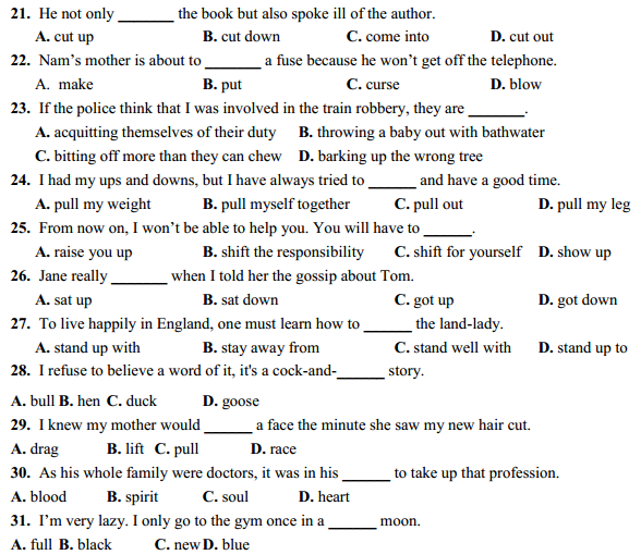 CHUYÊN ĐỀ 12 - IDIOMS. Interactive worksheet | TopWorksheets