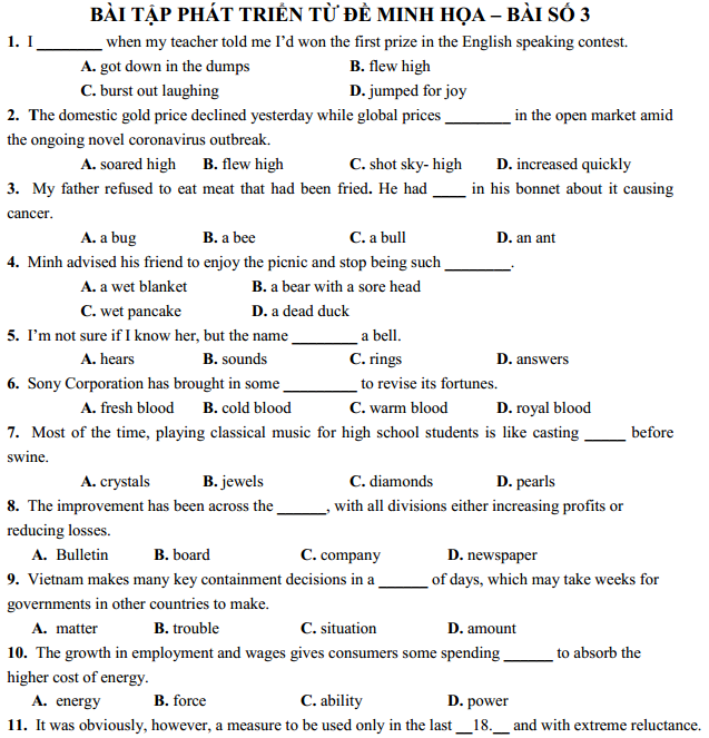 CHUYÊN ĐỀ 12 - IDIOMS. Interactive worksheet | TopWorksheets
