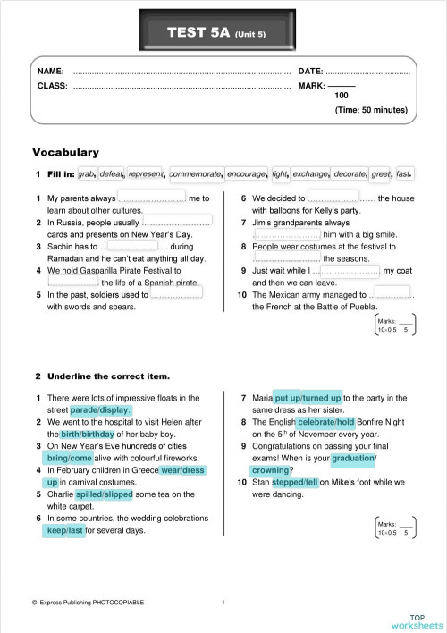 On Screen 2 Unit 5 Test Interactive Worksheet Topworksheets