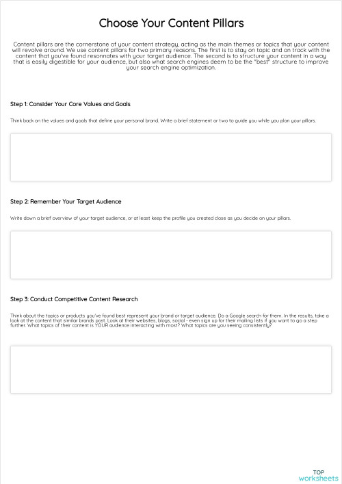 Choose Your Content Pillars. Interactive worksheet | TopWorksheets