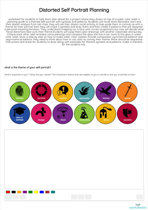 Distorted Self Portrait Planning. Interactive worksheet | TopWorksheets