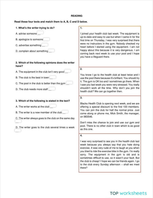 Reading. Interactive worksheet | TopWorksheets