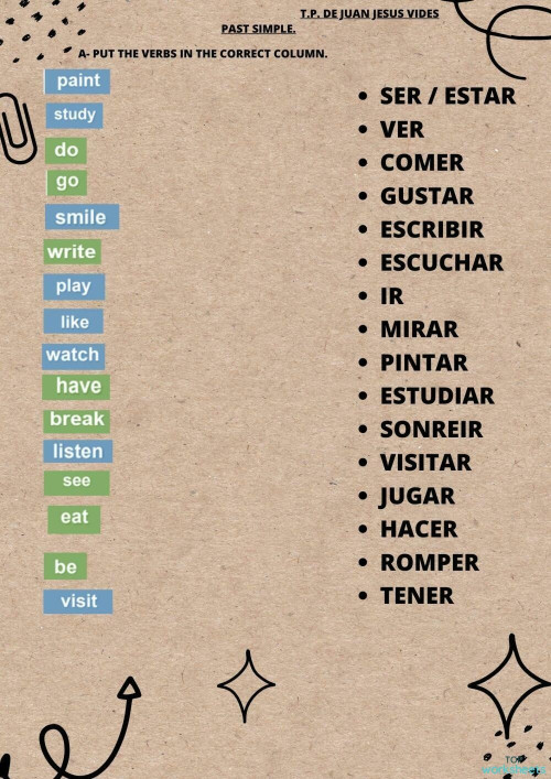 PAST SIMPLE. A- PUT THE VERBS IN THE CORRECT COLUMN.. Interactive ...