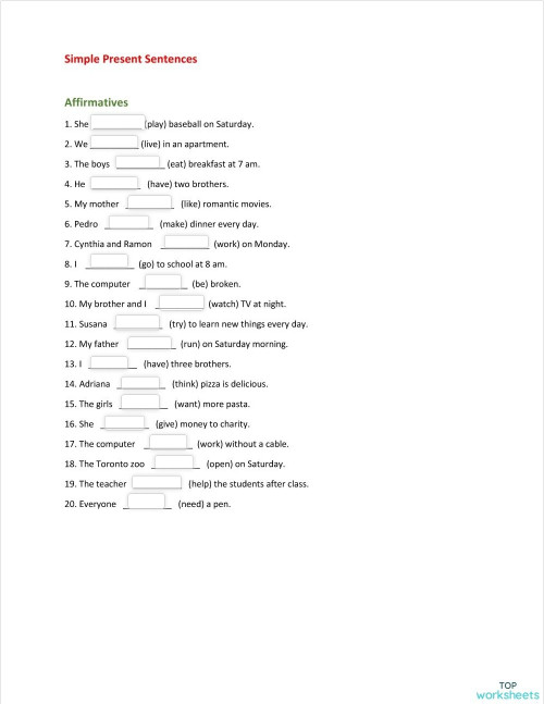 Simple Present Sentences - for older beginner learners. Interactive ...