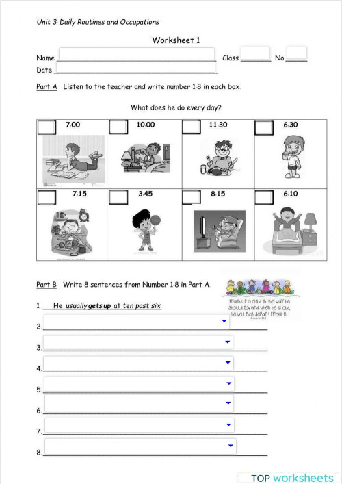 Unit 3 Daily Routines ws 1. Interactive worksheet | TopWorksheets