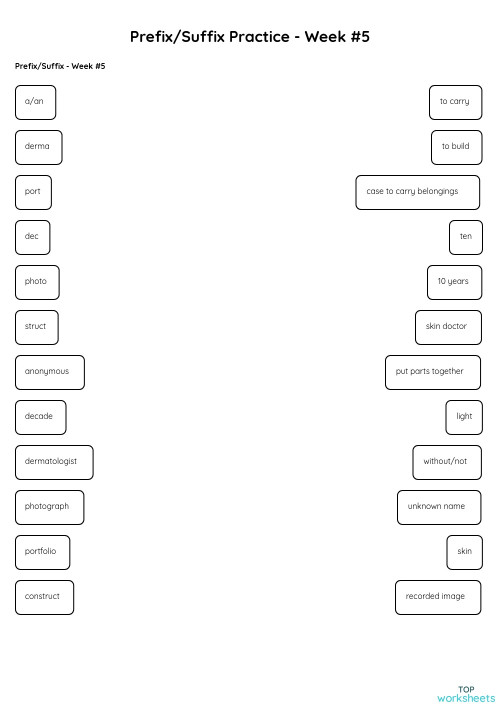 Prefix/Suffix Practice - Week #5. Interactive worksheet | TopWorksheets